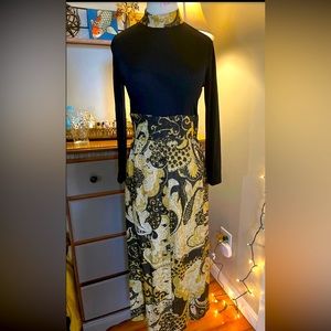 Leslie Fay vintage dress black and gold button down front